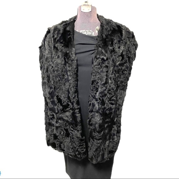 Vintage Fur Stole Black Curly Tail Lamb Cape Caplet Shawl 40s Womens One Size - Picture 1 of 9